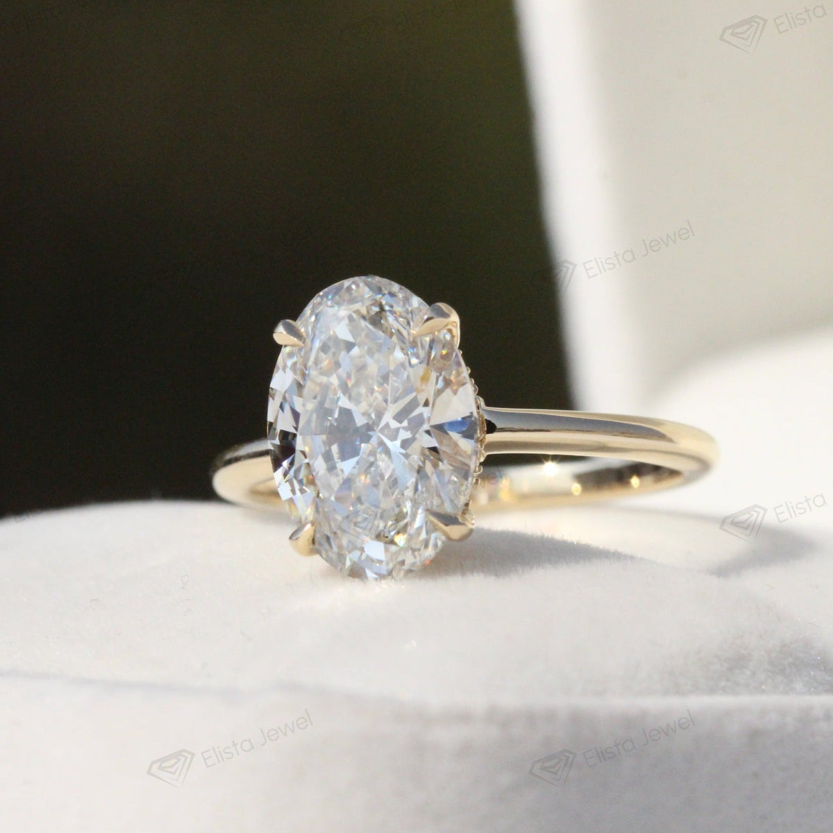 Oval Cut Double Hidden Halo Wedding Lab Grown Diamond Ring in 10K White Gold - Front View
