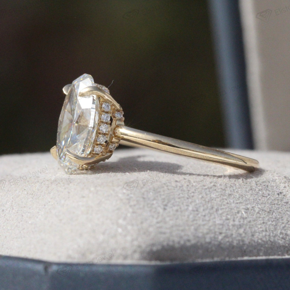Oval Cut Double Hidden Halo Wedding Lab Grown Diamond Ring in 10K Yellow Gold - Angled View