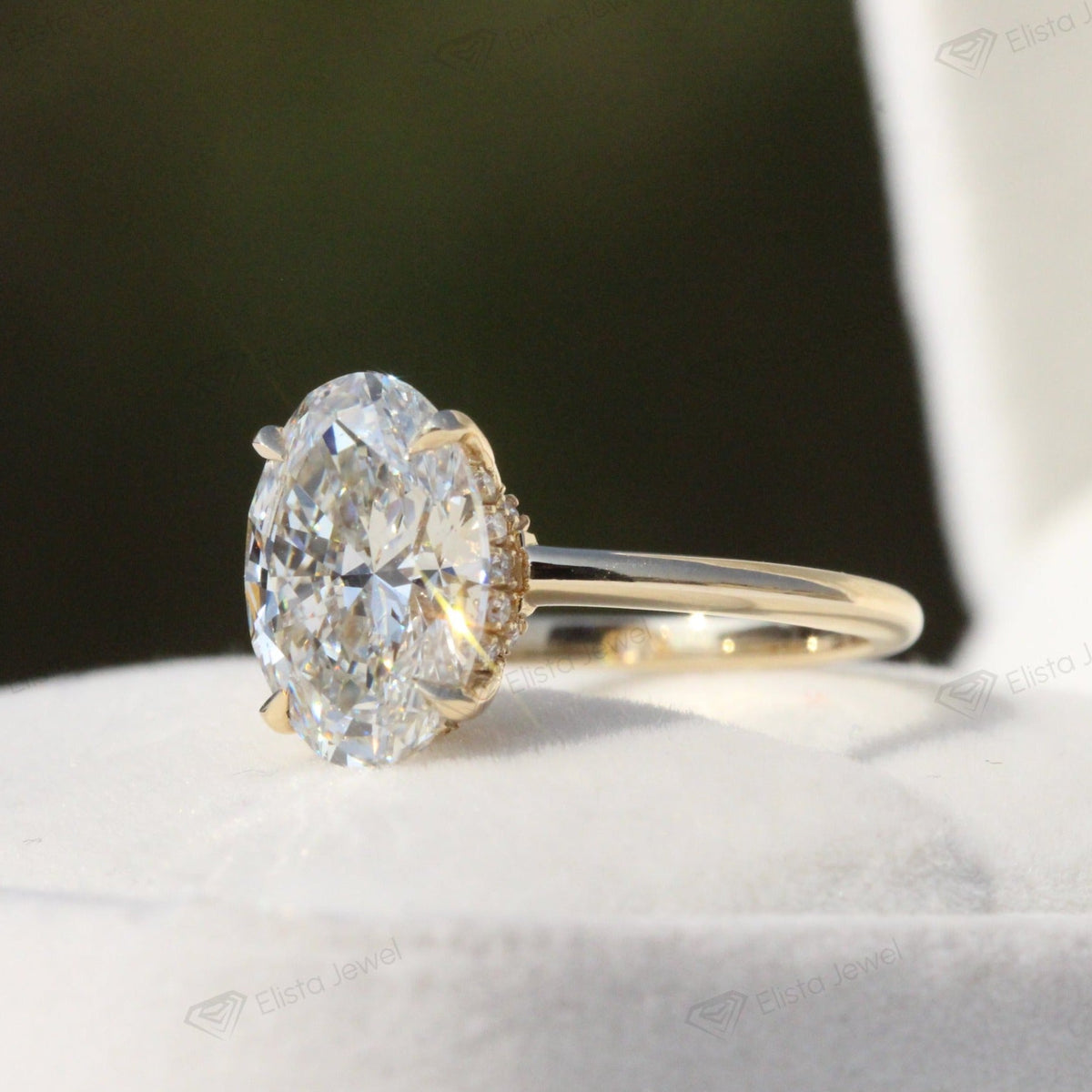 Oval Cut Double Hidden Halo Wedding Lab Grown Diamond Ring in 18K White Gold - Close-up View