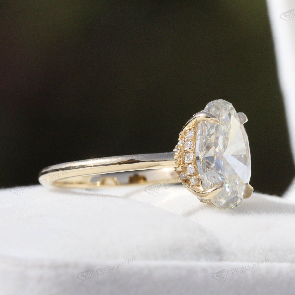 Oval Cut Double Hidden Halo Wedding Lab Grown Diamond Ring in 18K Yellow Gold - Ring on Hand View
