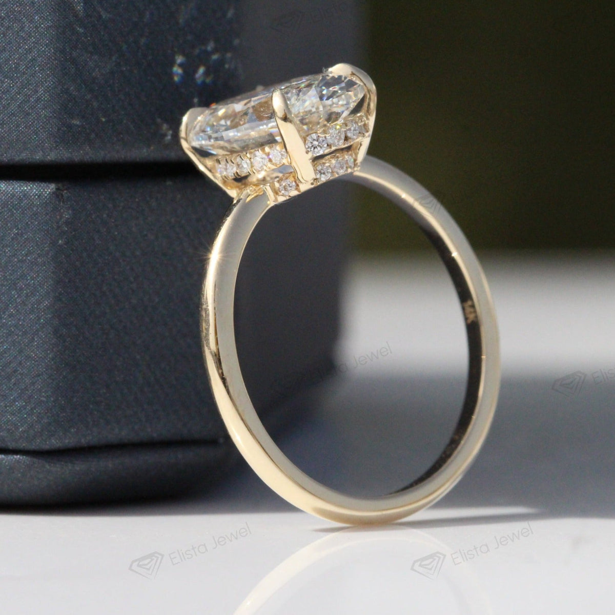 Oval Cut Double Hidden Halo Wedding Lab Grown Diamond Ring in 14K Yellow Gold - Profile View
