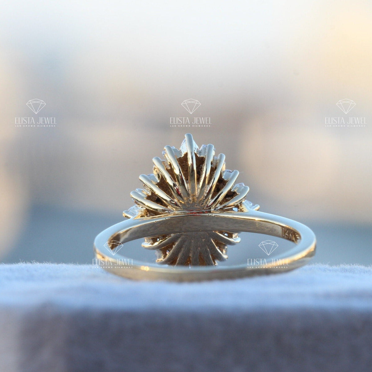 Oval Cut Halo Art Deco Lab Grown Diamond Ring - Profile View