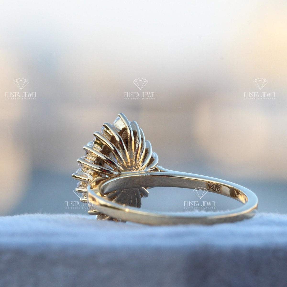 Oval Cut Halo Art Deco Lab Grown Diamond Ring - Perspective View
