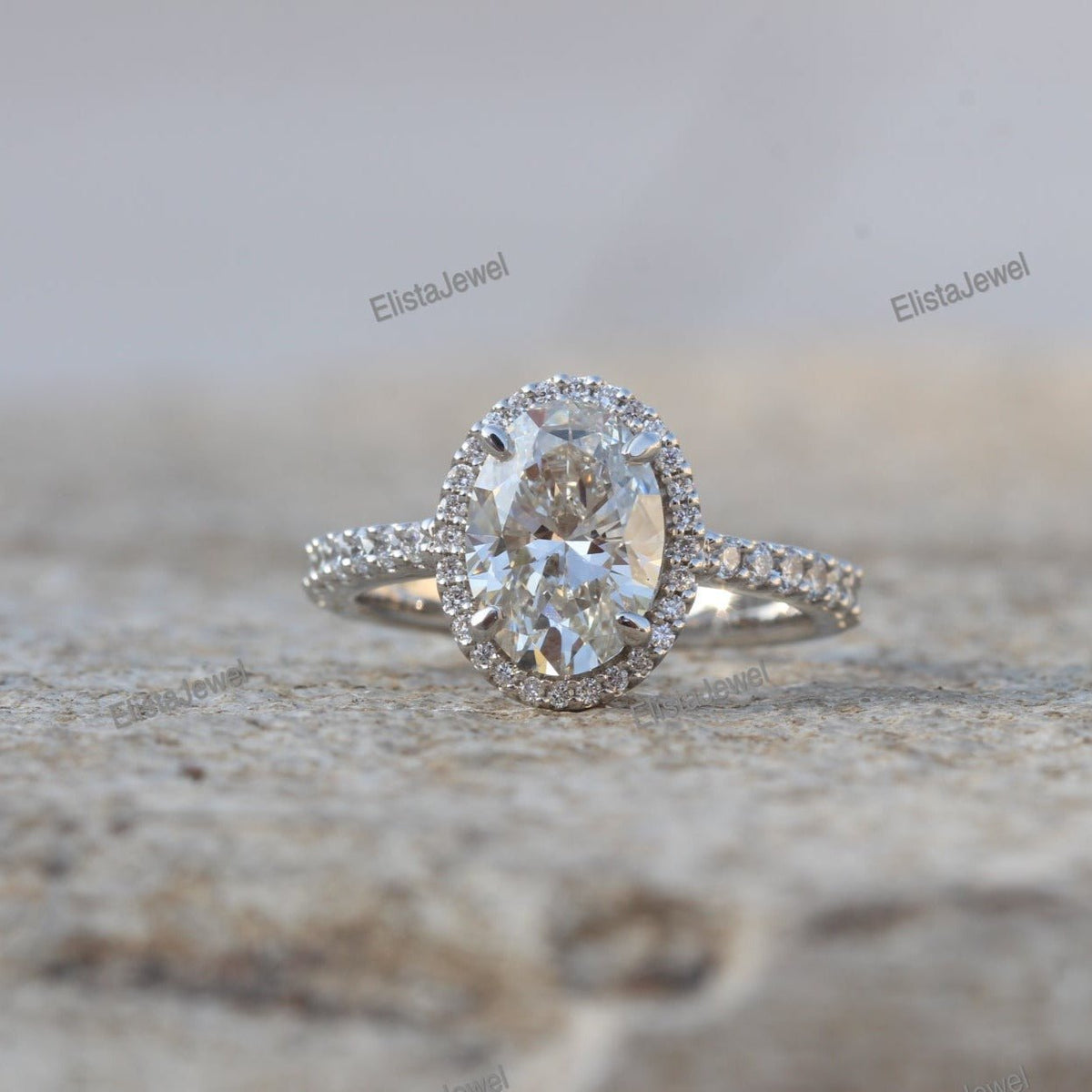 Oval Cut Halo Engagement Lab Grown Diamond Ring in 10K Yellow Gold - Front View
