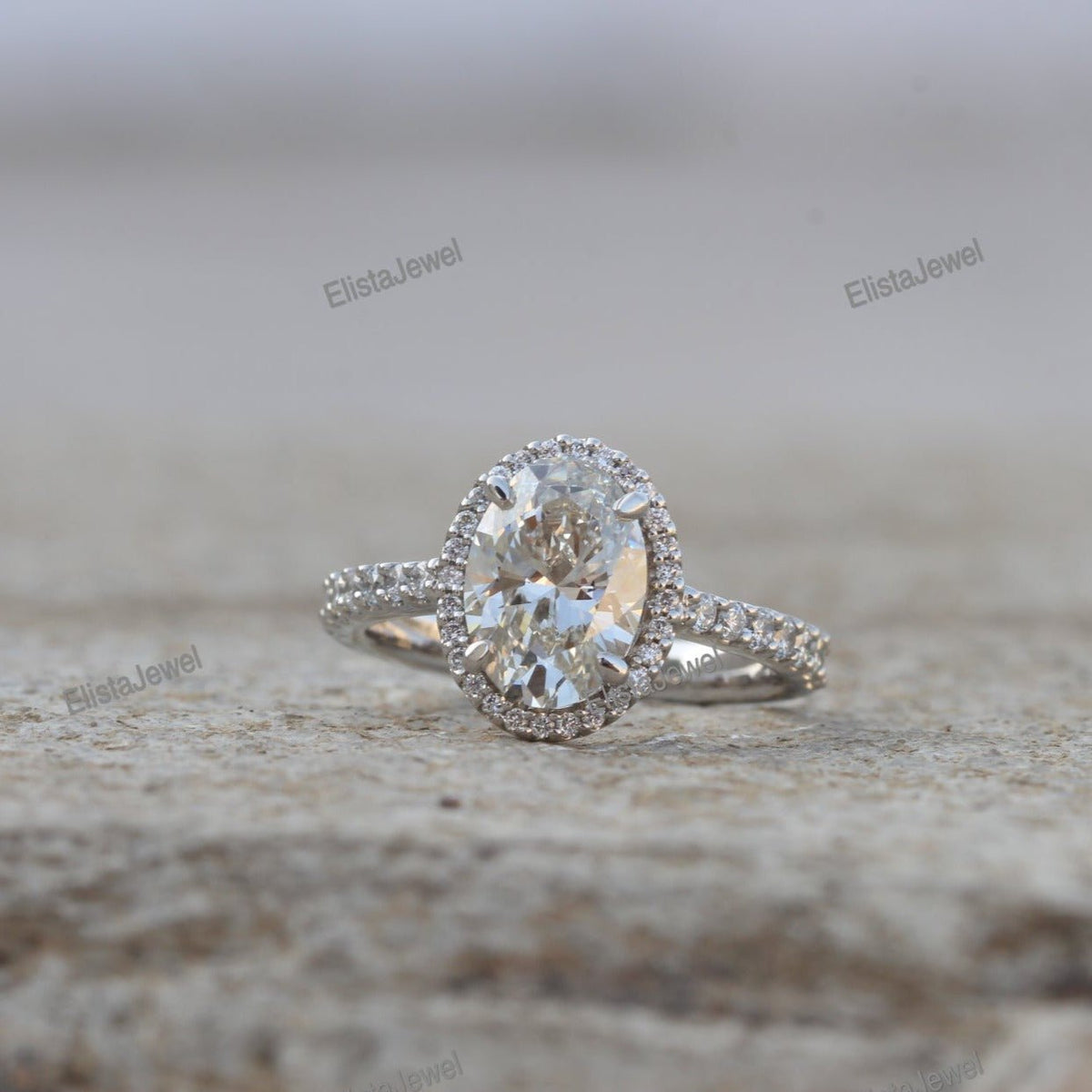 Oval Cut Halo Engagement Lab Grown Diamond Ring in 14K Yellow Gold - Top View