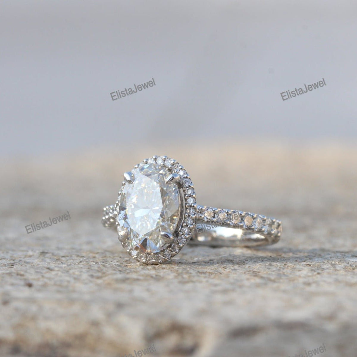 Oval Cut Halo Engagement Lab Grown Diamond Ring in 10K Rose Gold - Side View