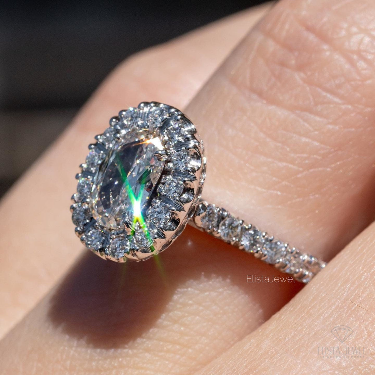 Oval Cut Halo Engagement Lab Grown Diamond Ring - Profile View