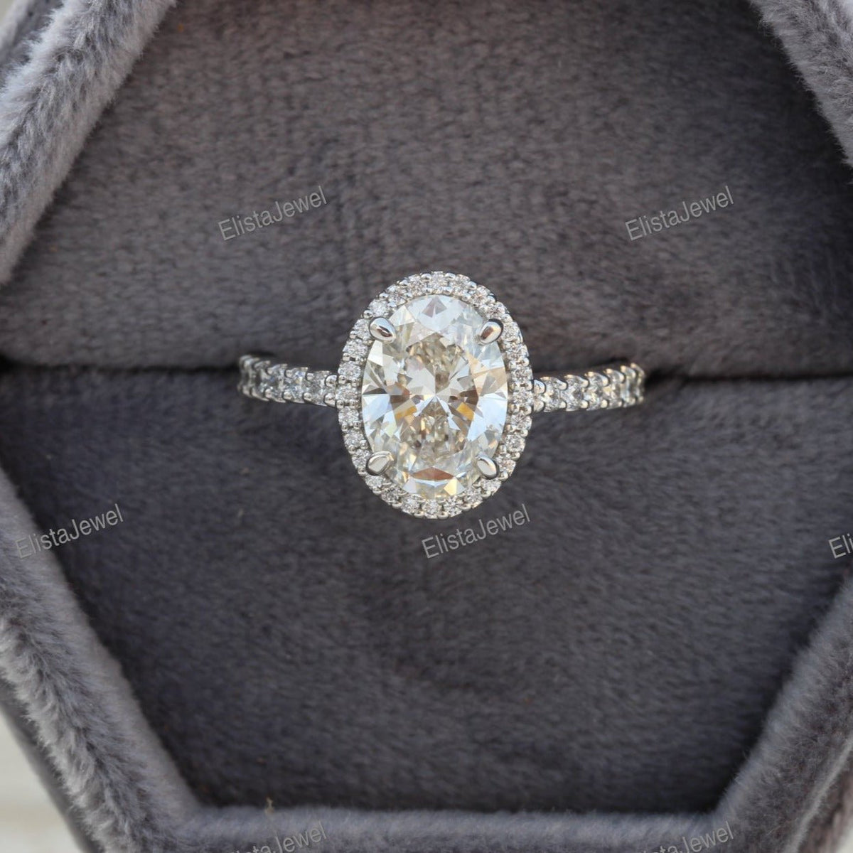 Oval Cut Halo Engagement Lab Grown Diamond Ring in 14K White Gold - Profile View