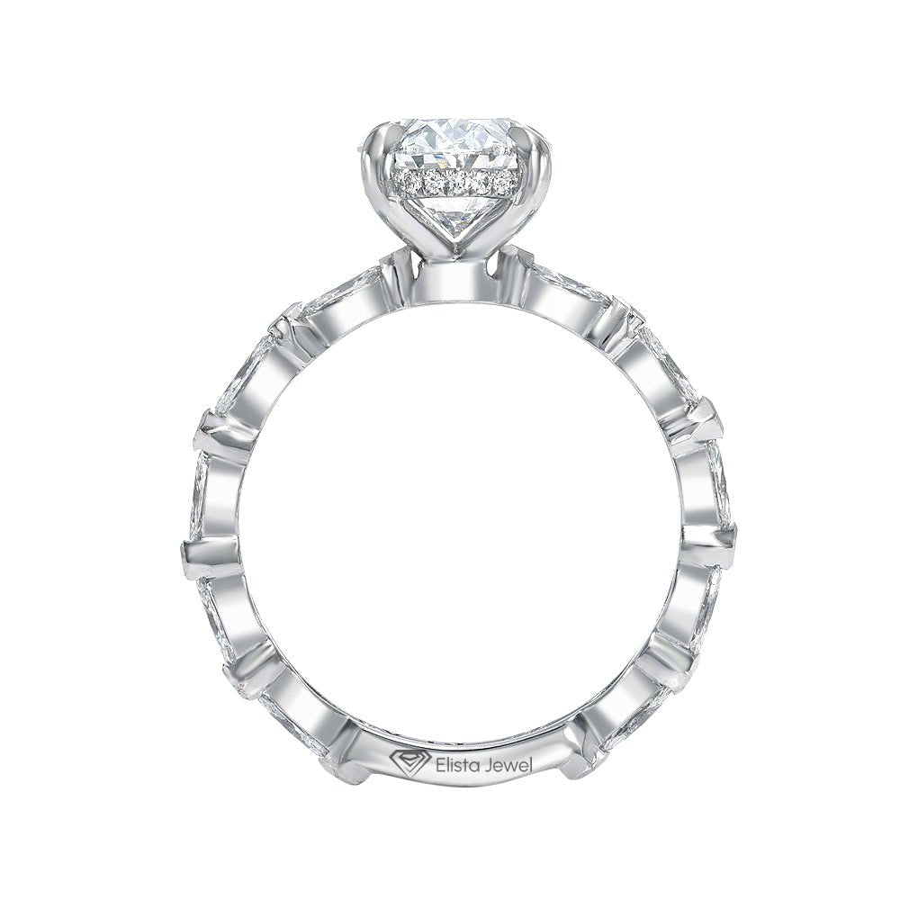 Oval Cut Hidden Halo Engagement Lab Grown Diamond Ring in 10K Yellow Gold - Angled View
