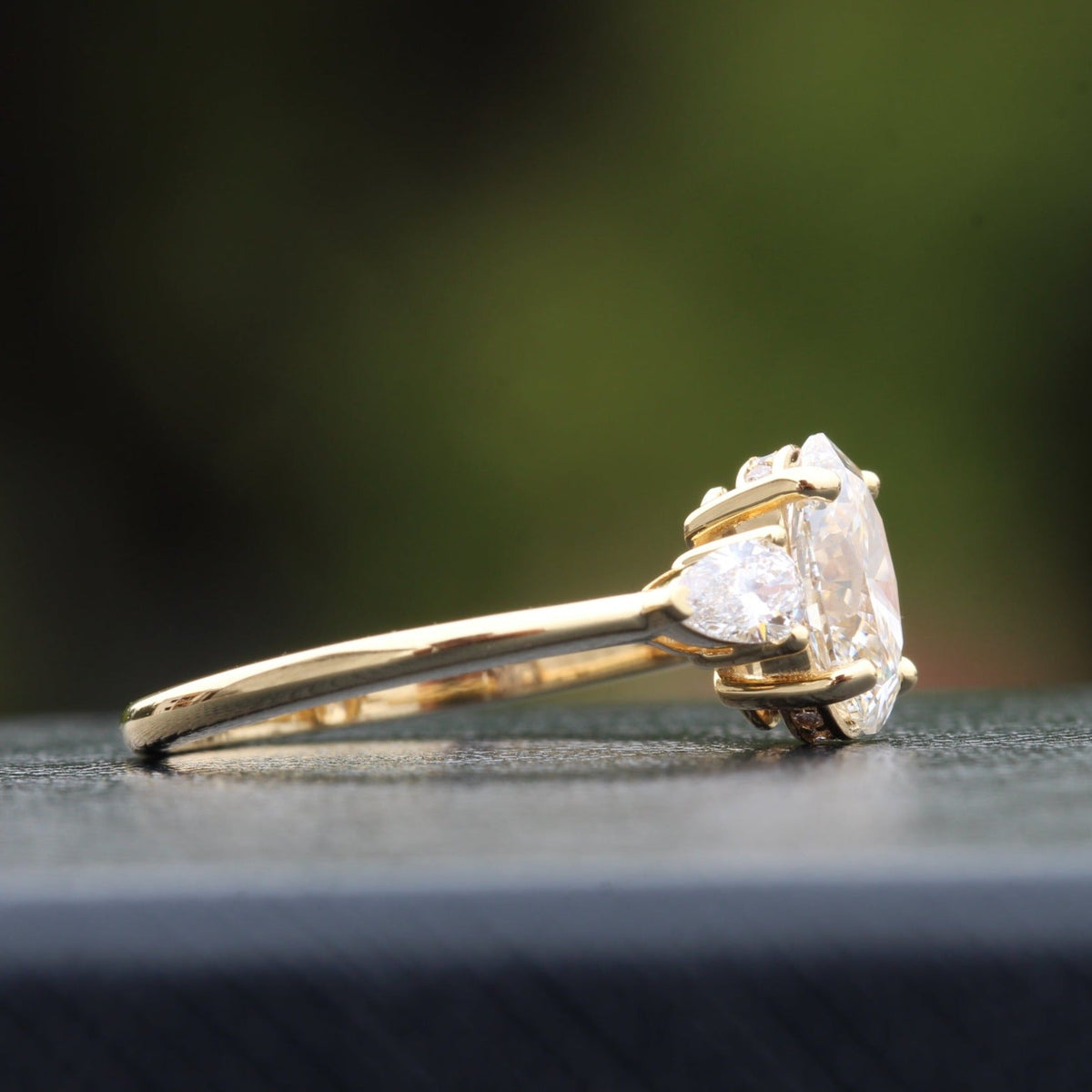 Oval Cut Hidden Halo Three Stone Lab Grown Diamond Ring - Detail View