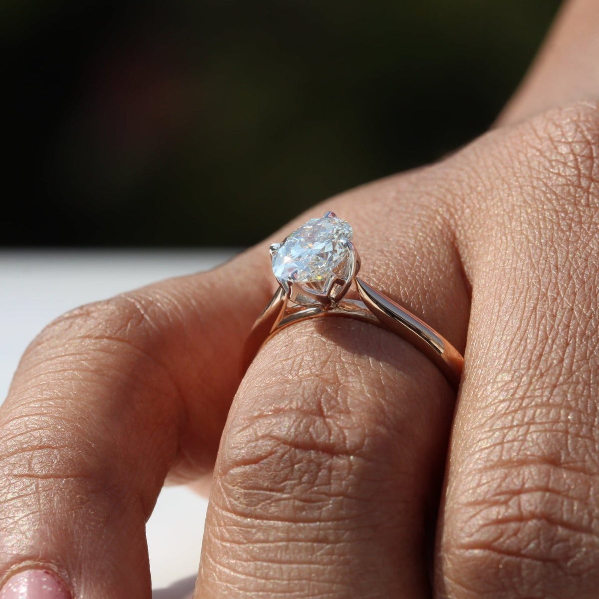 Oval Cut Solitaire Wedding Lab Grown Diamond Ring in 18K - Angled View