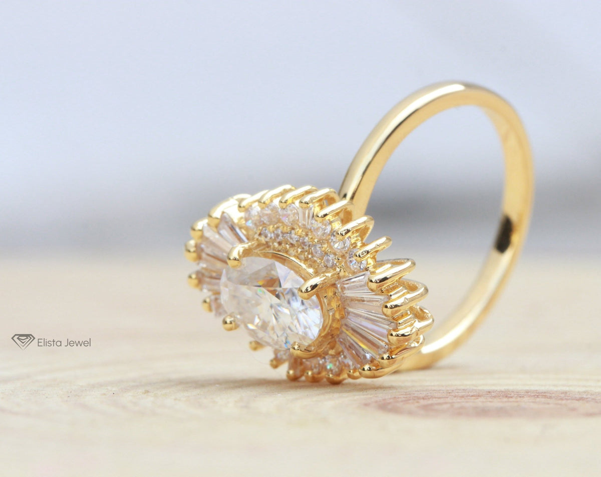 Oval Diamond Art Deco Engagement Ring - Detail View