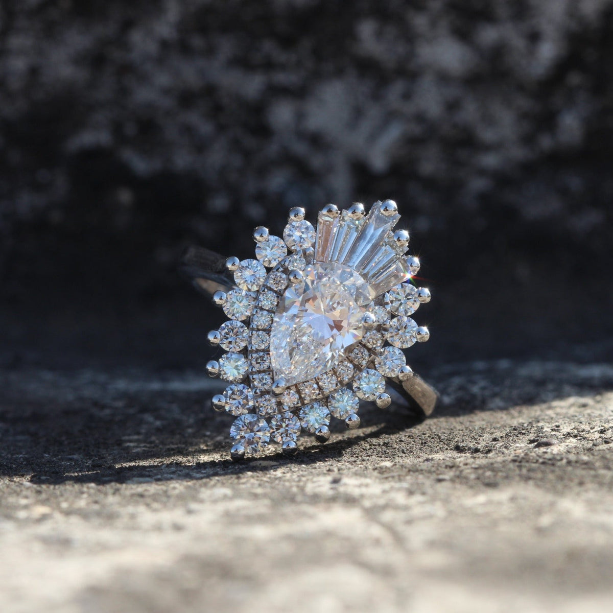 Pear Cut Diamond Starburst Ring in 10K - Front View