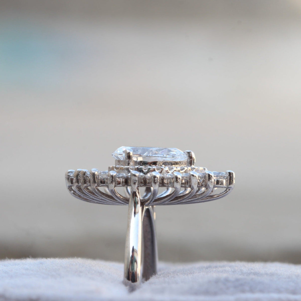 Pear Cut Diamond Starburst Ring - Close-up View