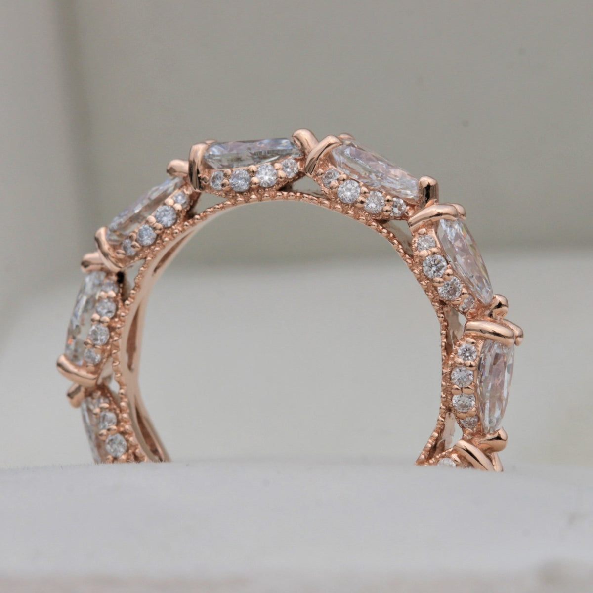 Pear Cut Half Eternity Wedding Lab Grown Diamond Band in Platinum - Top View
