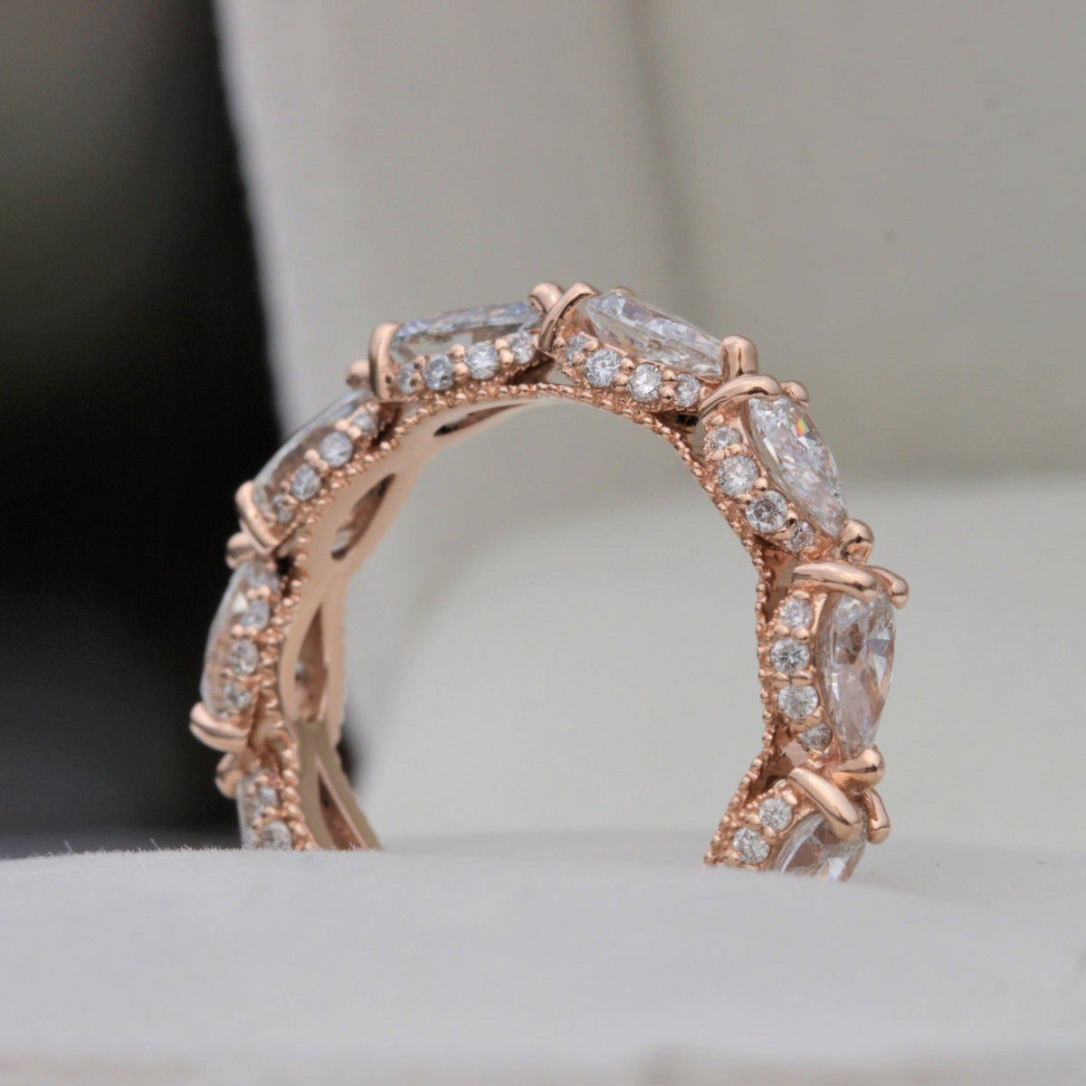 Pear Cut Half Eternity Wedding Lab Grown Diamond Band in 18K - Angled View