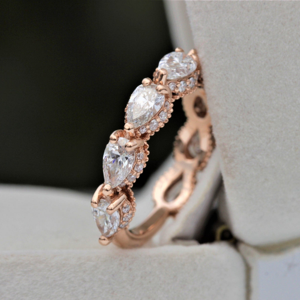 Pear Cut Half Eternity Wedding Lab Grown Diamond Band - Close-up View