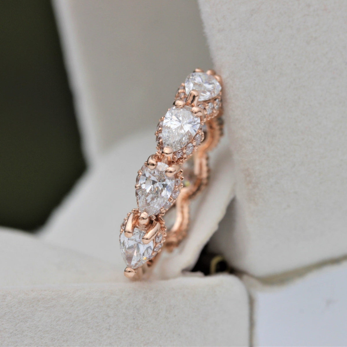 Pear Cut Half Eternity Wedding Lab Grown Diamond Band - Perspective View