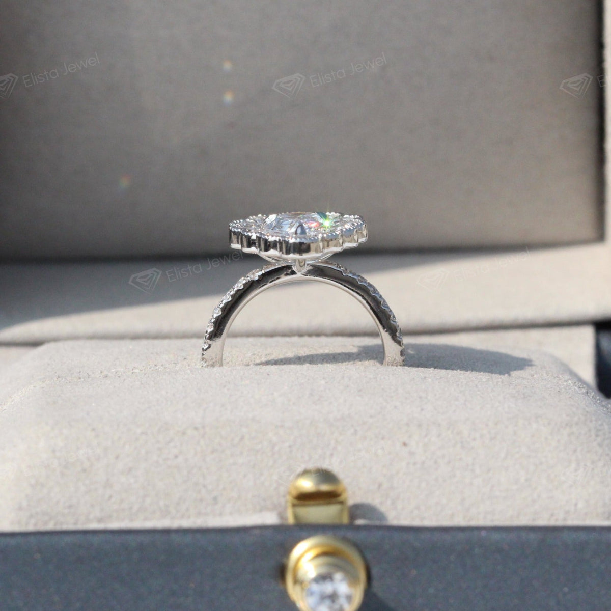 Pear Cut Halo Vintage Lab Grown Diamond Ring - Close-up View