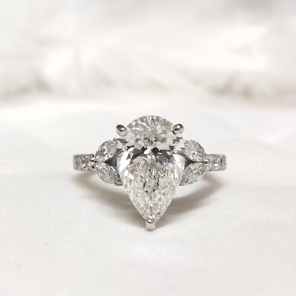 Pear Cut Hidden Halo Engagement Lab Grown Diamond Ring in 10K - Front View