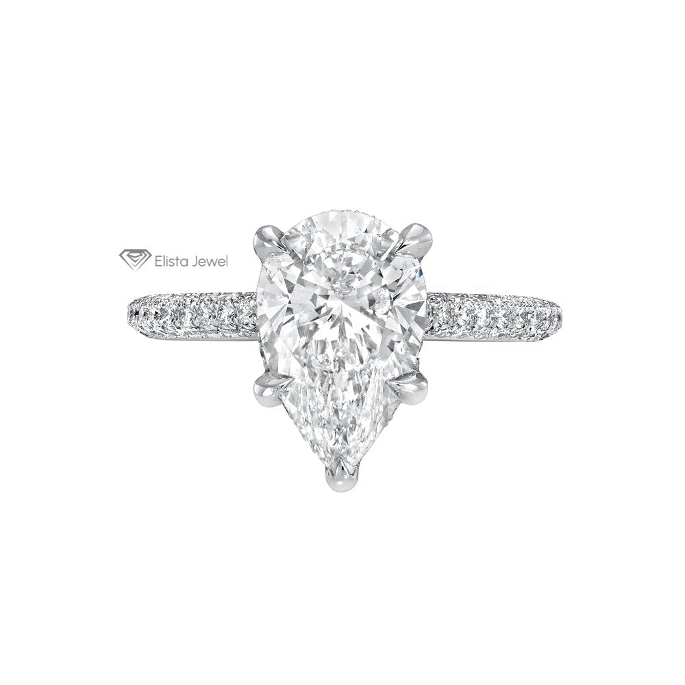 Pear Cut Hidden Halo Wedding Lab Grown Diamond Ring in 10K White Gold - Front View