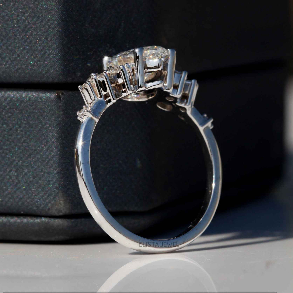 Pear Cut Solitaire Accent Engagement Lab Grown Diamond Ring - Perspective View