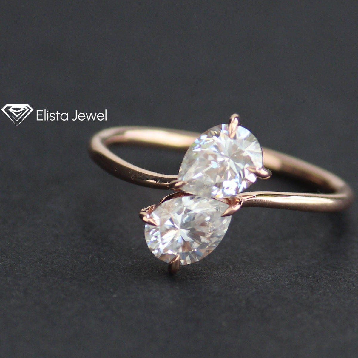 Pear Cut Toi Et Moi Engagement Lab Grown Diamond Ring in 10K - Front View