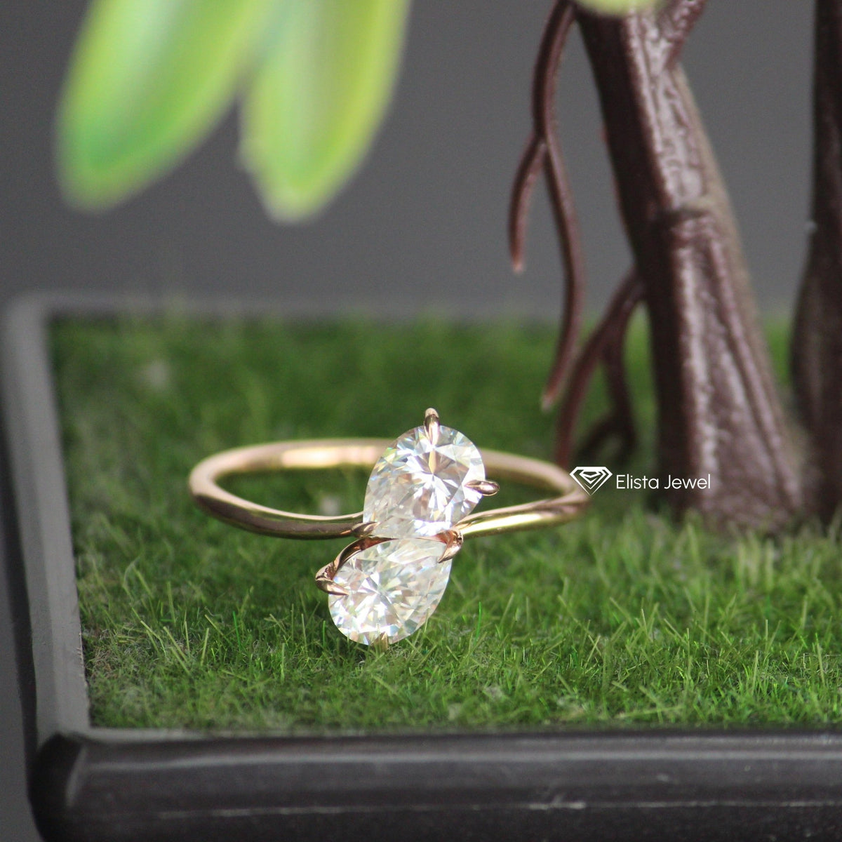 Pear Cut Toi Et Moi Engagement Lab Grown Diamond Ring - Perspective View