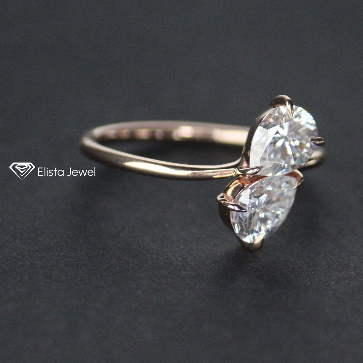 Pear Cut Toi Et Moi Engagement Lab Grown Diamond Ring in 14K - Side View