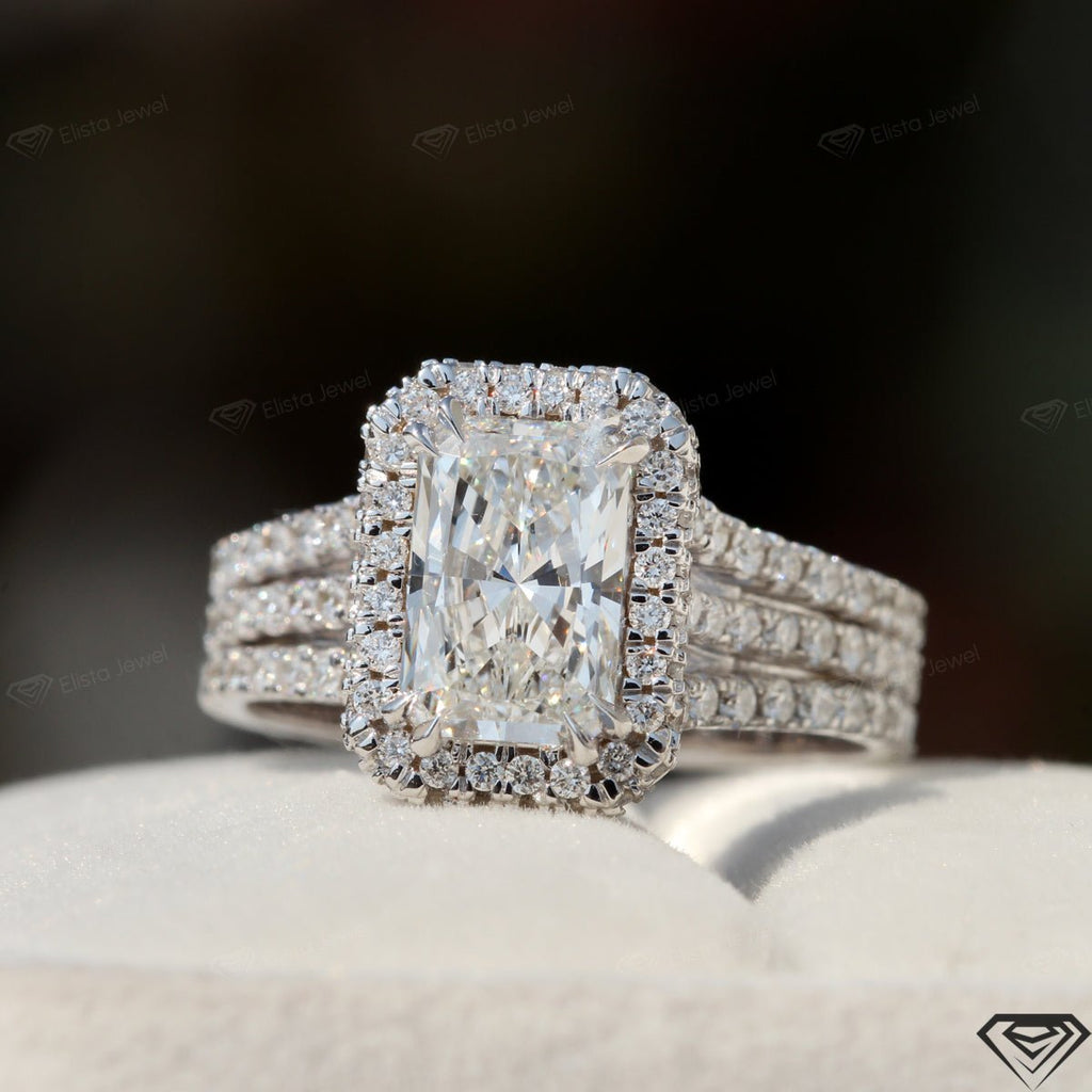 Radiant Cut Halo Engagement Lab Grown Diamond Ring in 10K - Front View