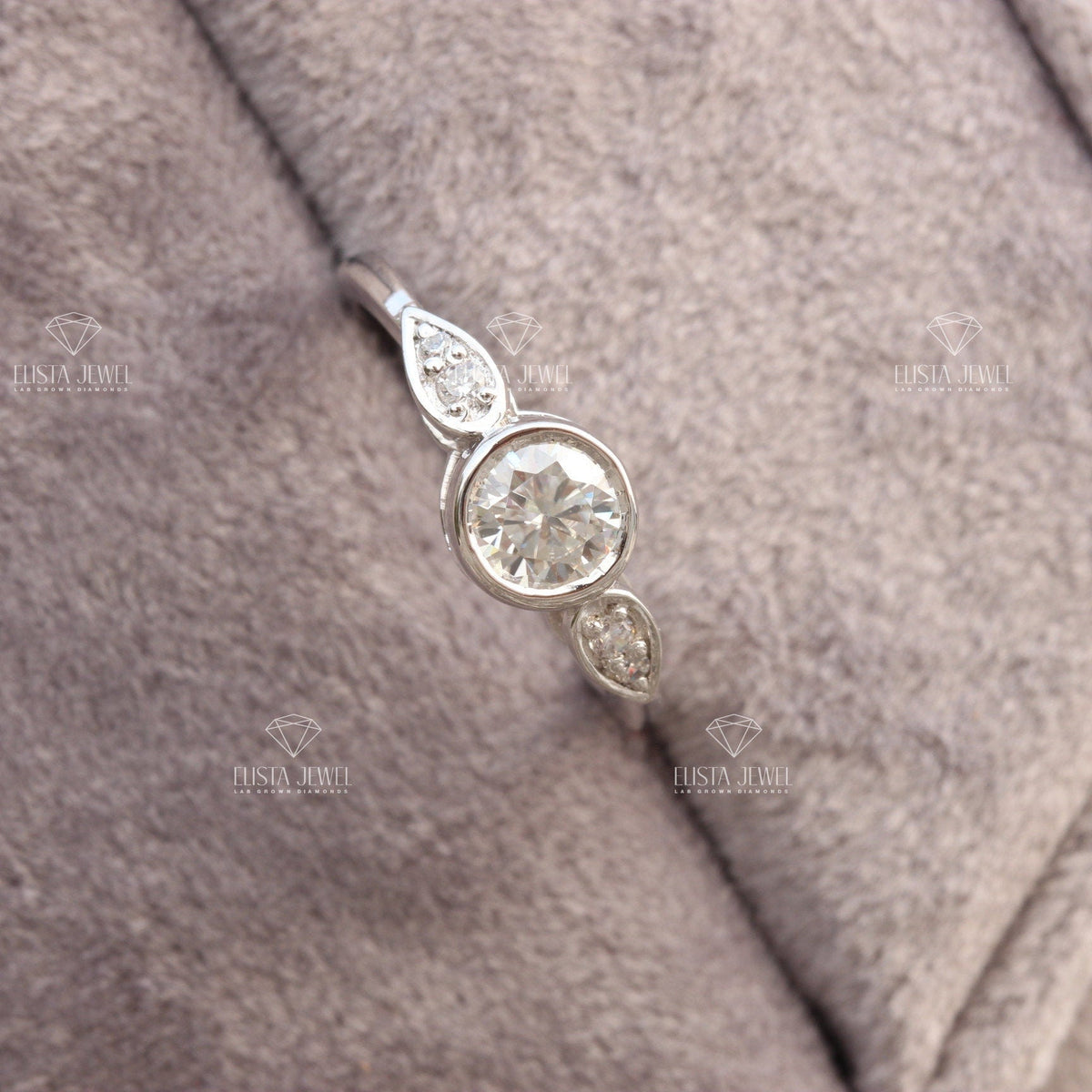Round Cut Accent Bezel Wedding Lab Grown Diamond Ring - Lifestyle View