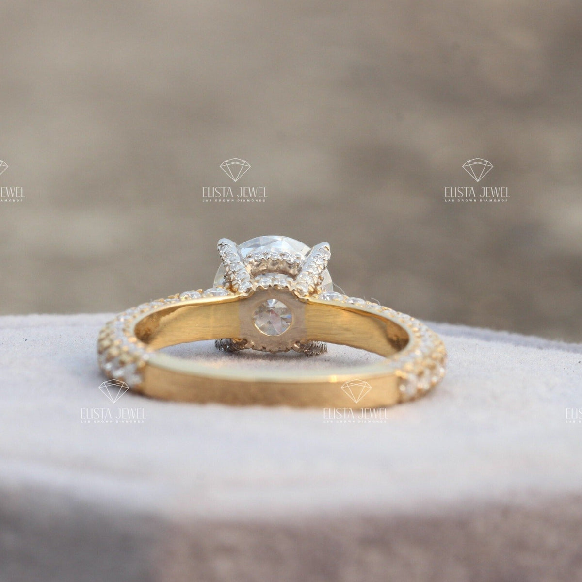 Round Cut Accent Engagement Lab Grown Diamond Ring - Profile View