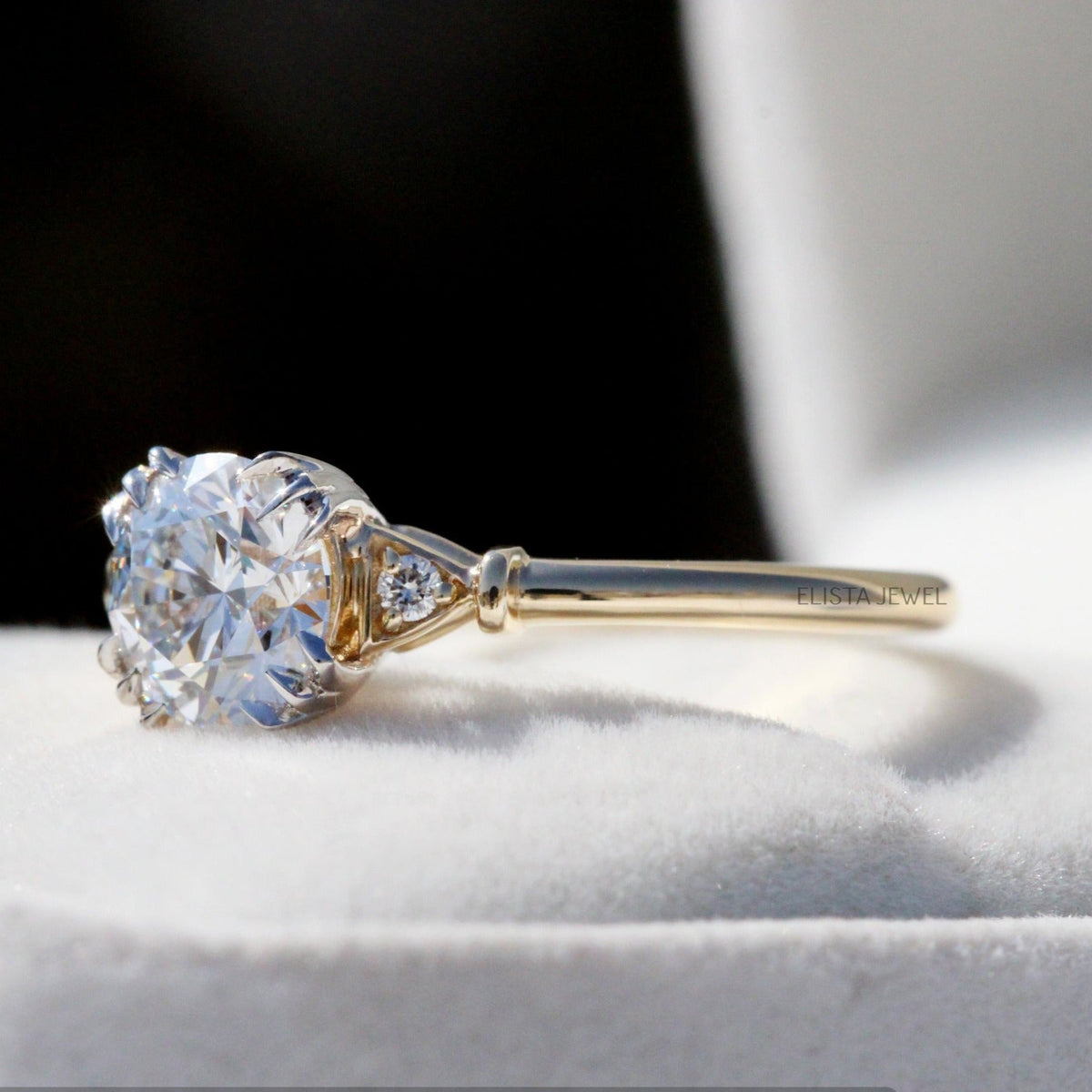 Round Cut Accent Engagement Lab Grown Diamond Ring - Perspective View
