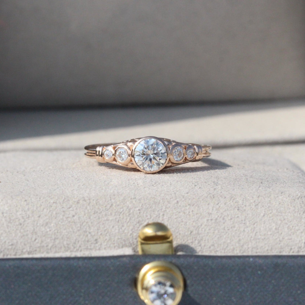 Round Cut Bezel Vintage Wedding Lab Grown Diamond Ring in 18K - Angled View