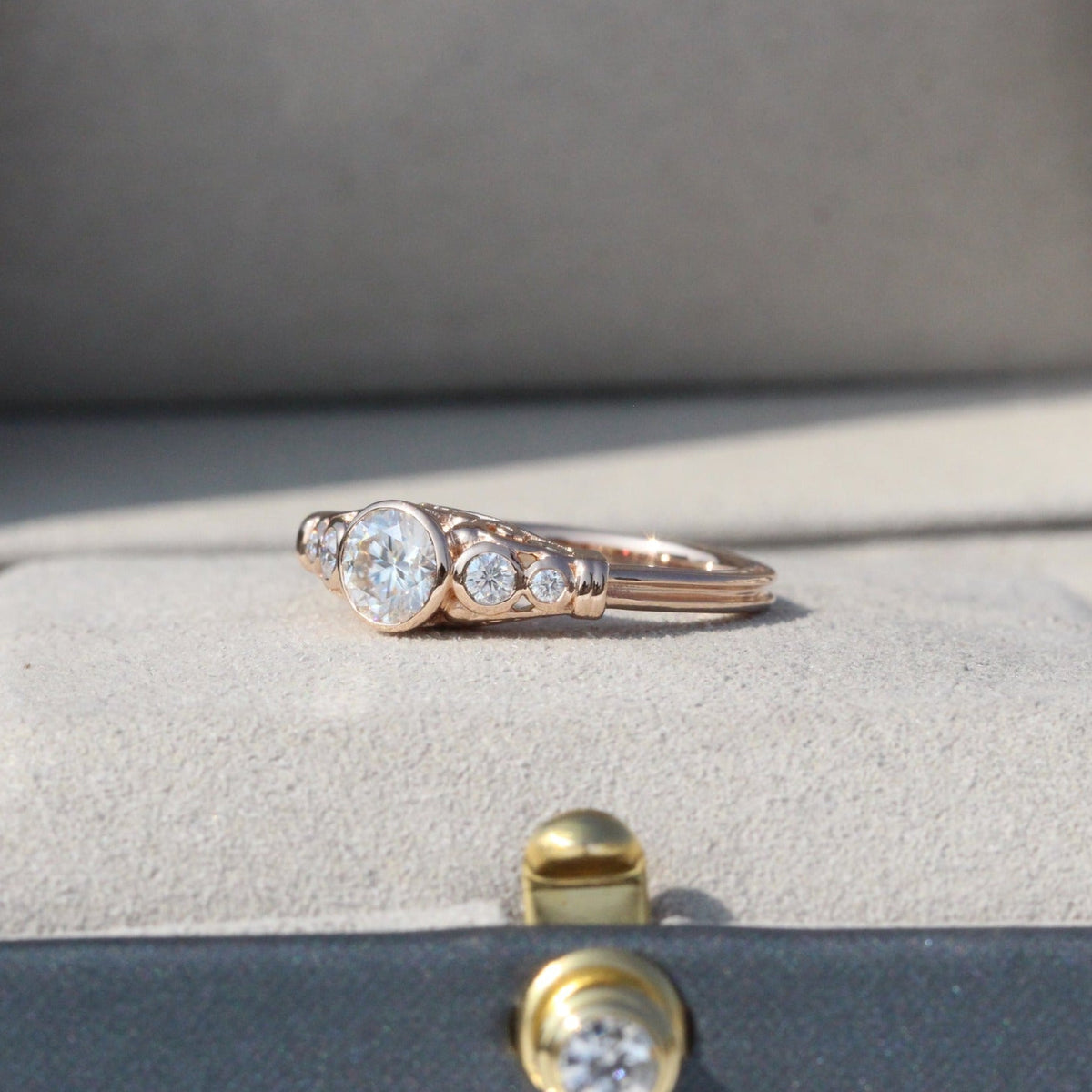 Round Cut Bezel Vintage Wedding Lab Grown Diamond Ring in Platinum - Top View