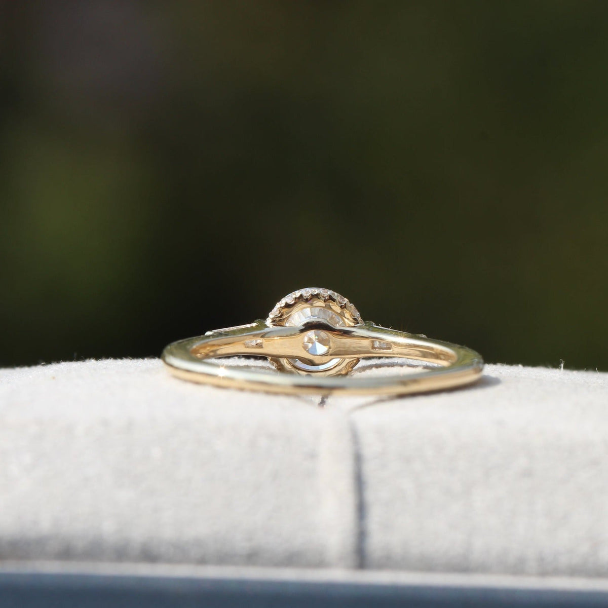 Round Cut Hidden Halo Three Stone Lab Grown Diamond Ring in Platinum - Top View