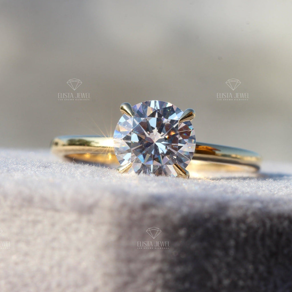 Round Cut Solitaire Engagement Lab Grown Diamond Ring in 10K - Front View