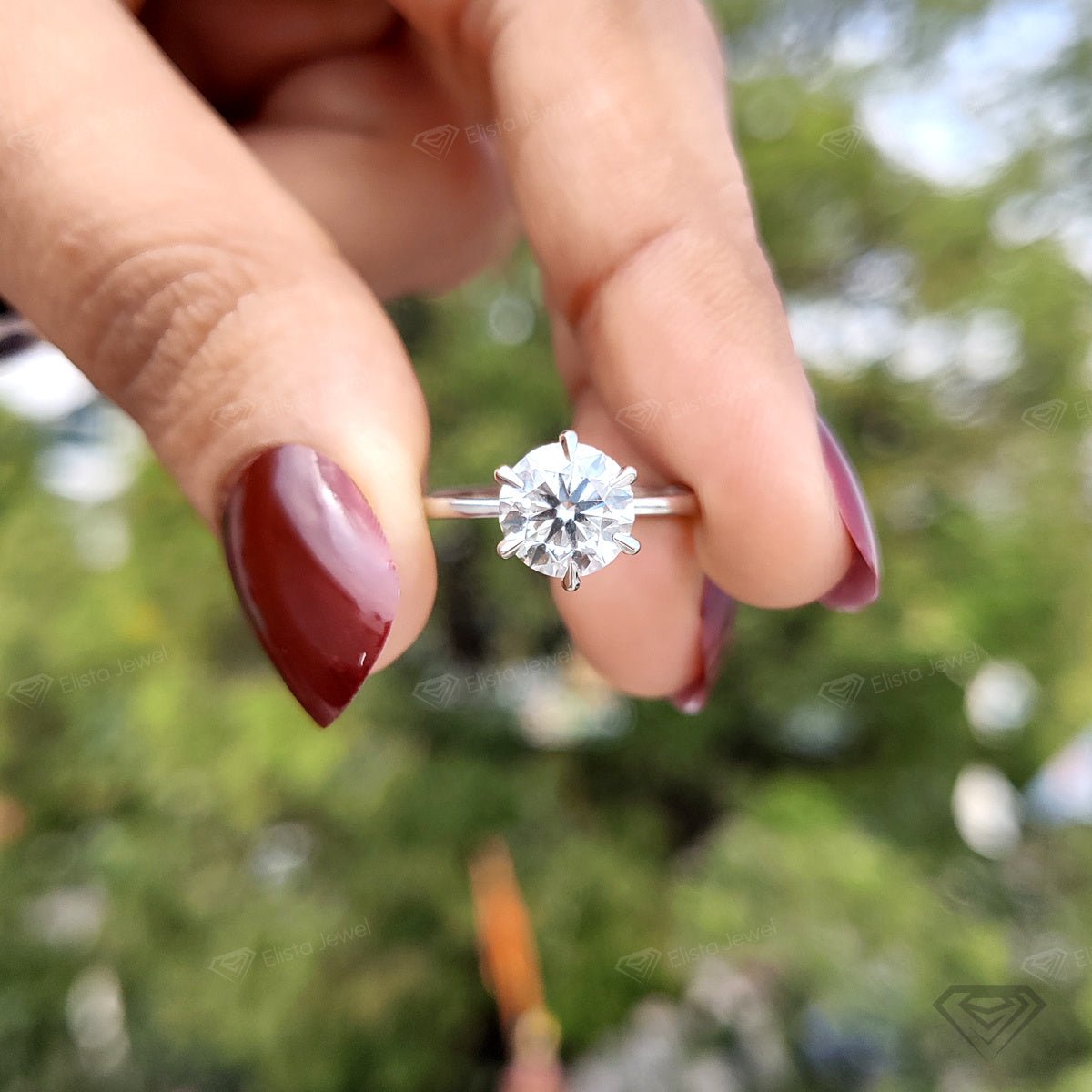 Round Cut Solitaire Engagement Lab Grown Diamond Ring in Platinum - Top View