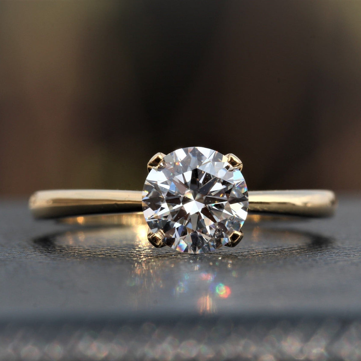 Round Cut Solitaire Engagement Lab Grown Diamond Ring in 18K White Gold - Close-up View