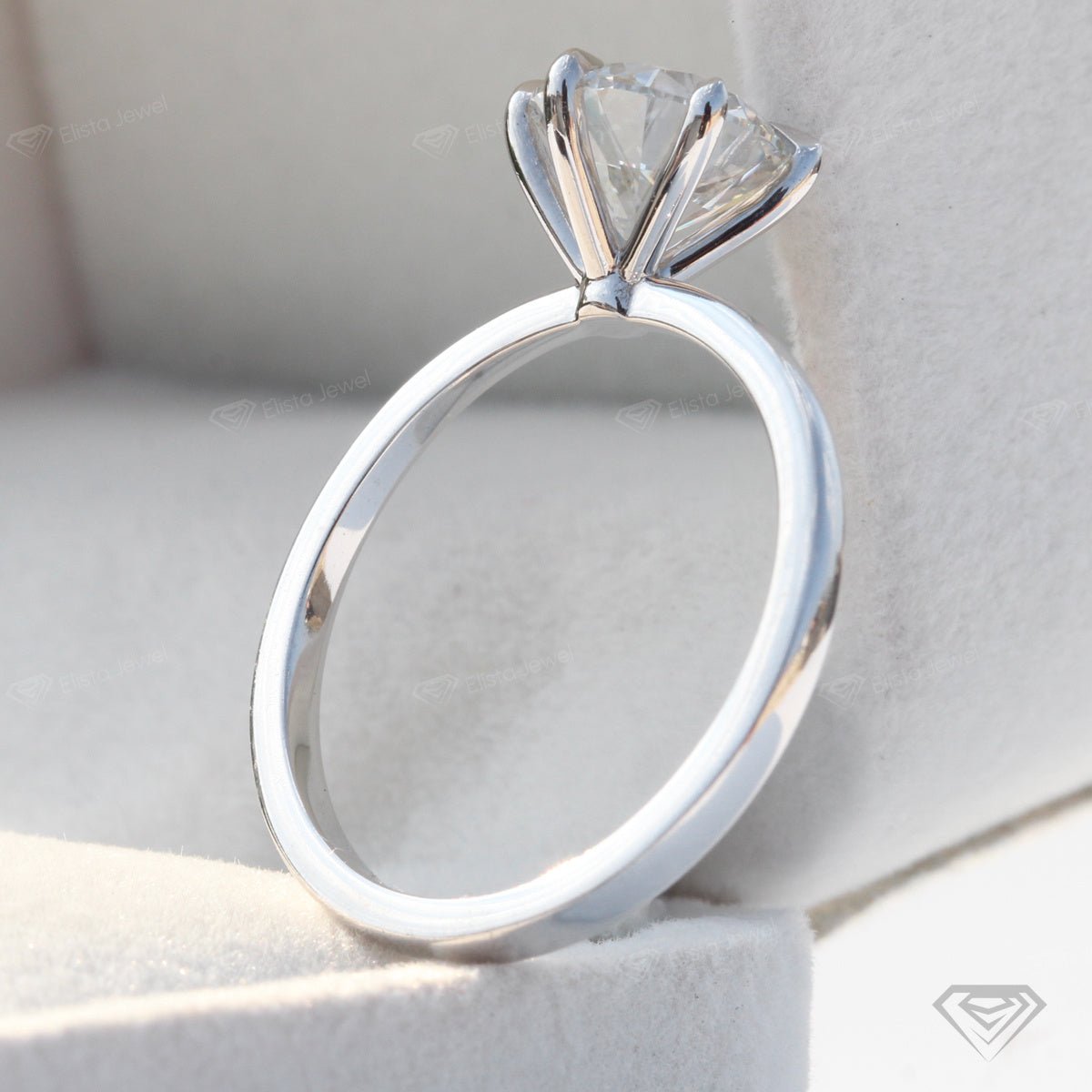 Round Cut Solitaire Engagement Lab Grown Diamond Ring - Ring on Hand View
