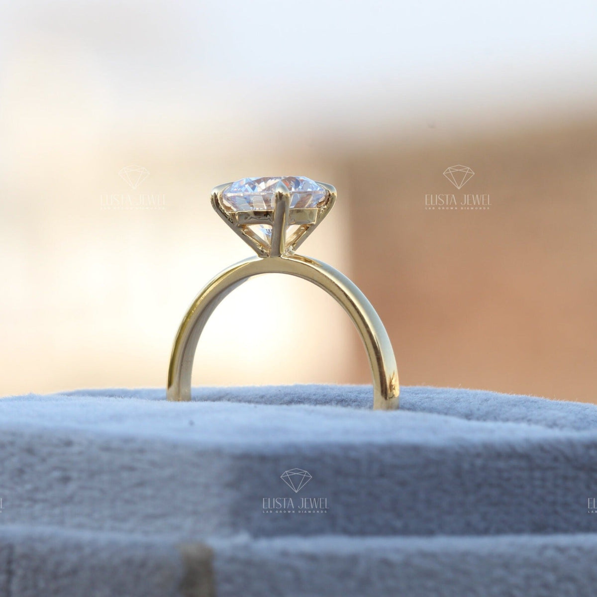 Round Cut Solitaire Engagement Lab Grown Diamond Ring - Profile View
