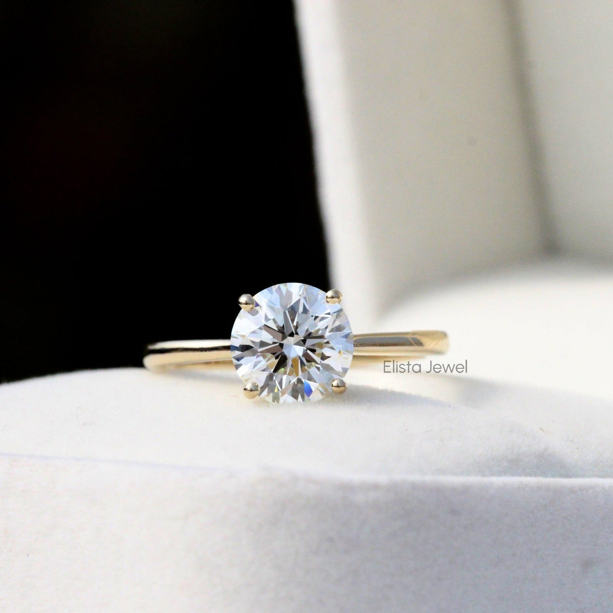 Round Cut Solitaire Engagement Lab Grown Diamond Ring in 18K - Angled View