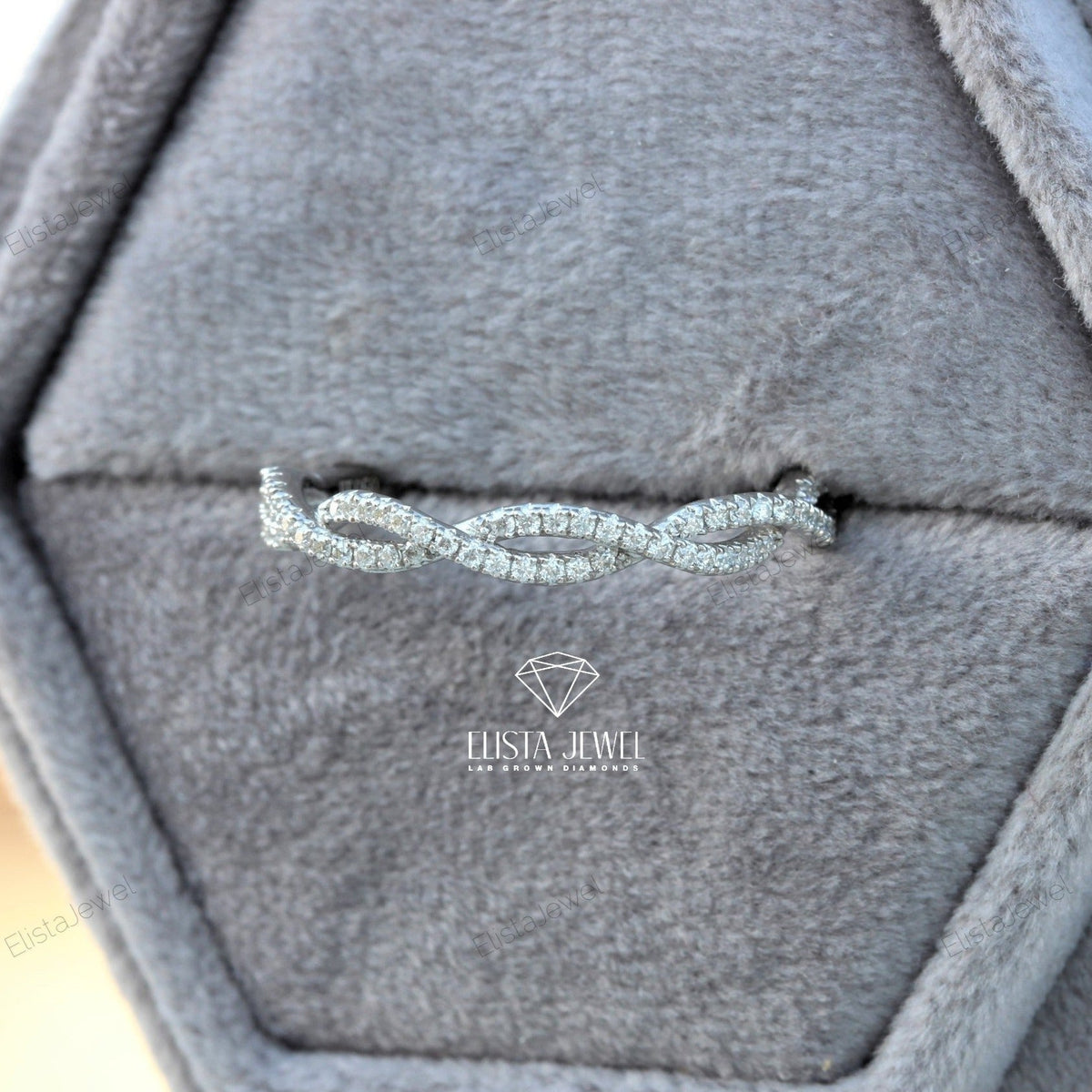 Round Cut Twisted Stackable Lab Grown Diamond Band - Profile View
