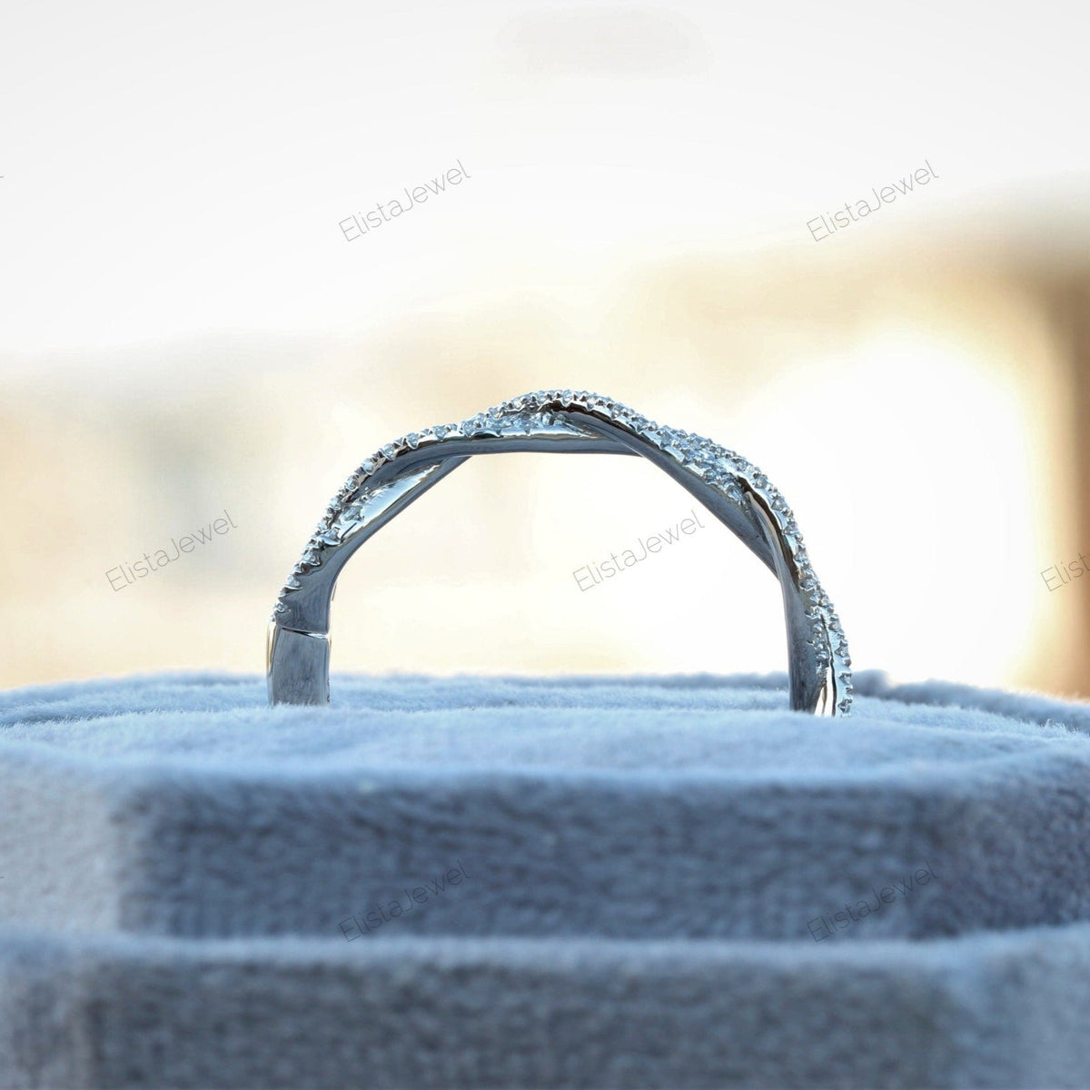 Round Cut Twisted Stackable Lab Grown Diamond Band - Close-up View