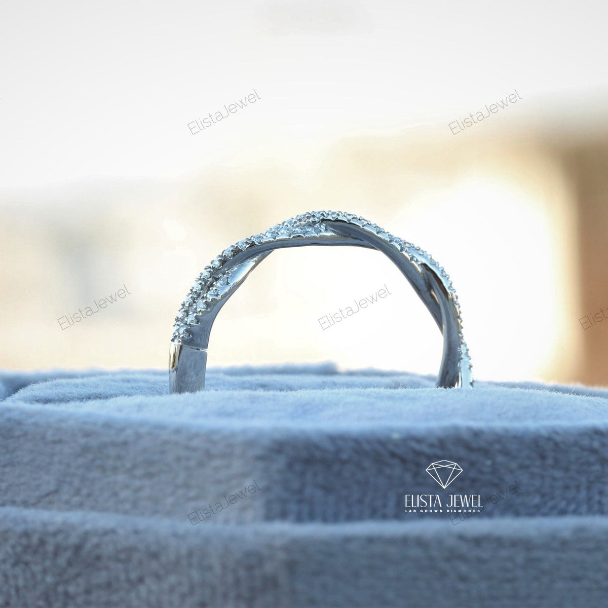 Round Cut Twisted Stackable Lab Grown Diamond Band - Perspective View
