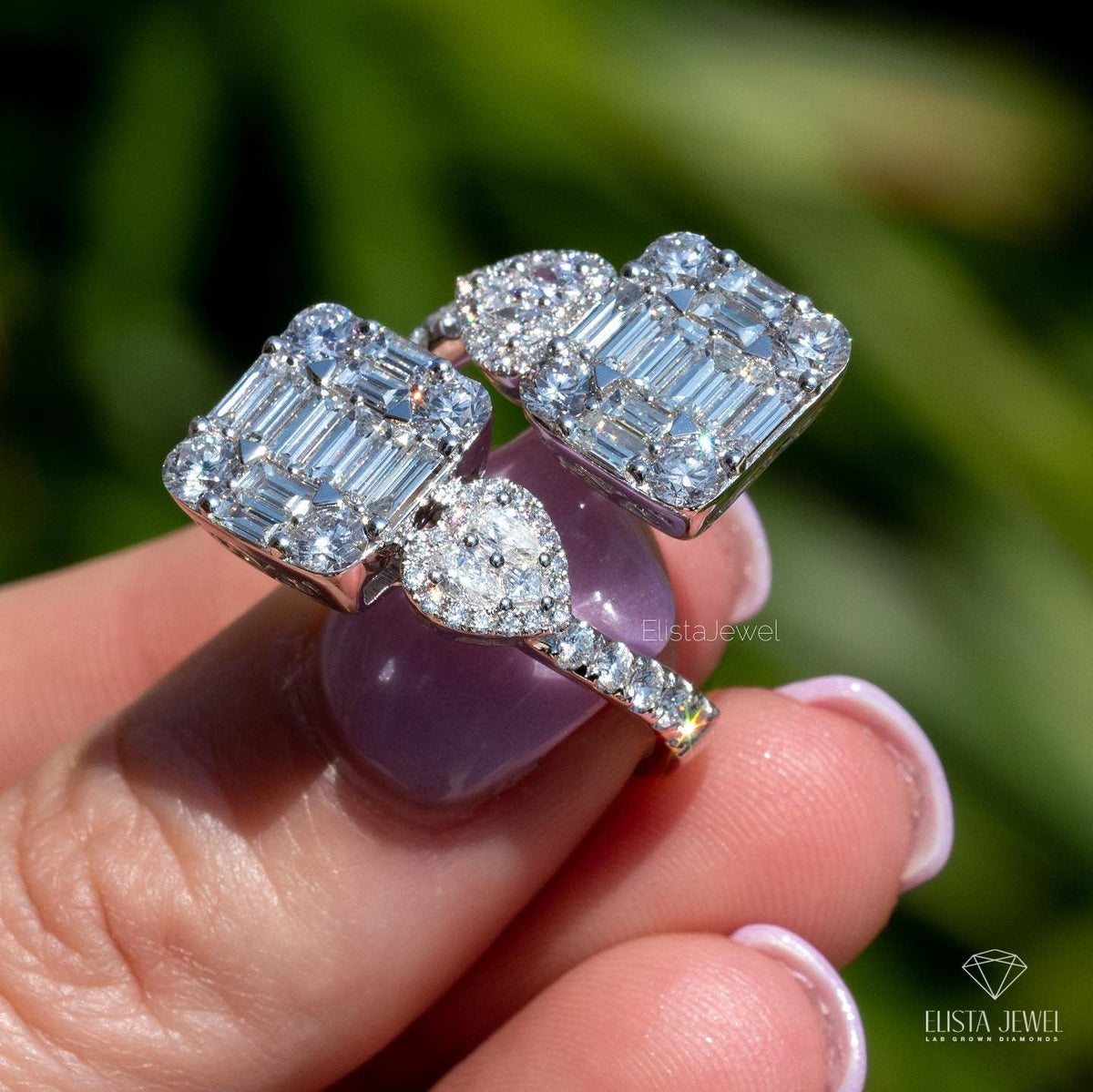 Toi Et Moi Cluster Engagement Lab Grown Diamond Ring in 14K - Side View