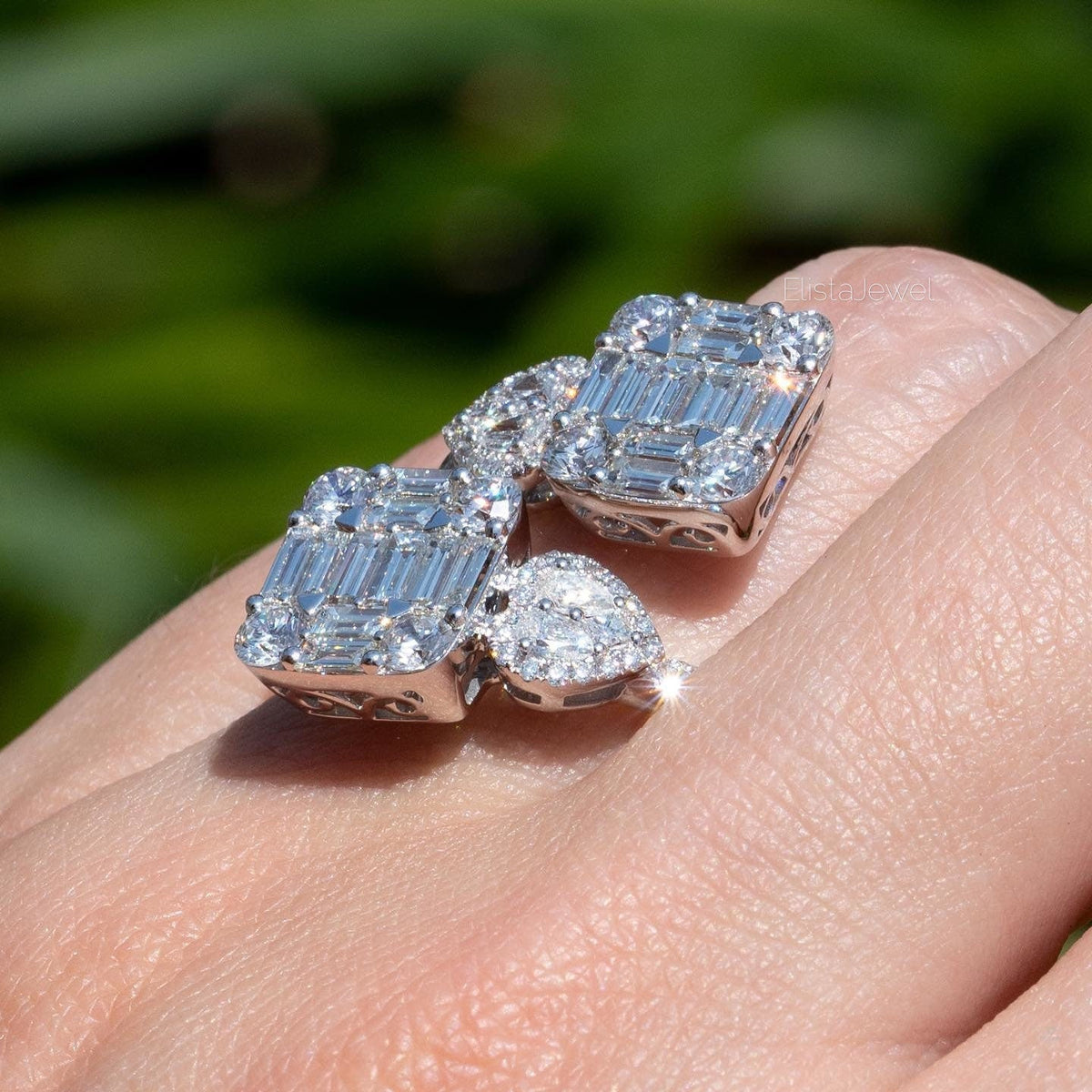 Toi Et Moi Cluster Engagement Lab Grown Diamond Ring in Platinum - Top View