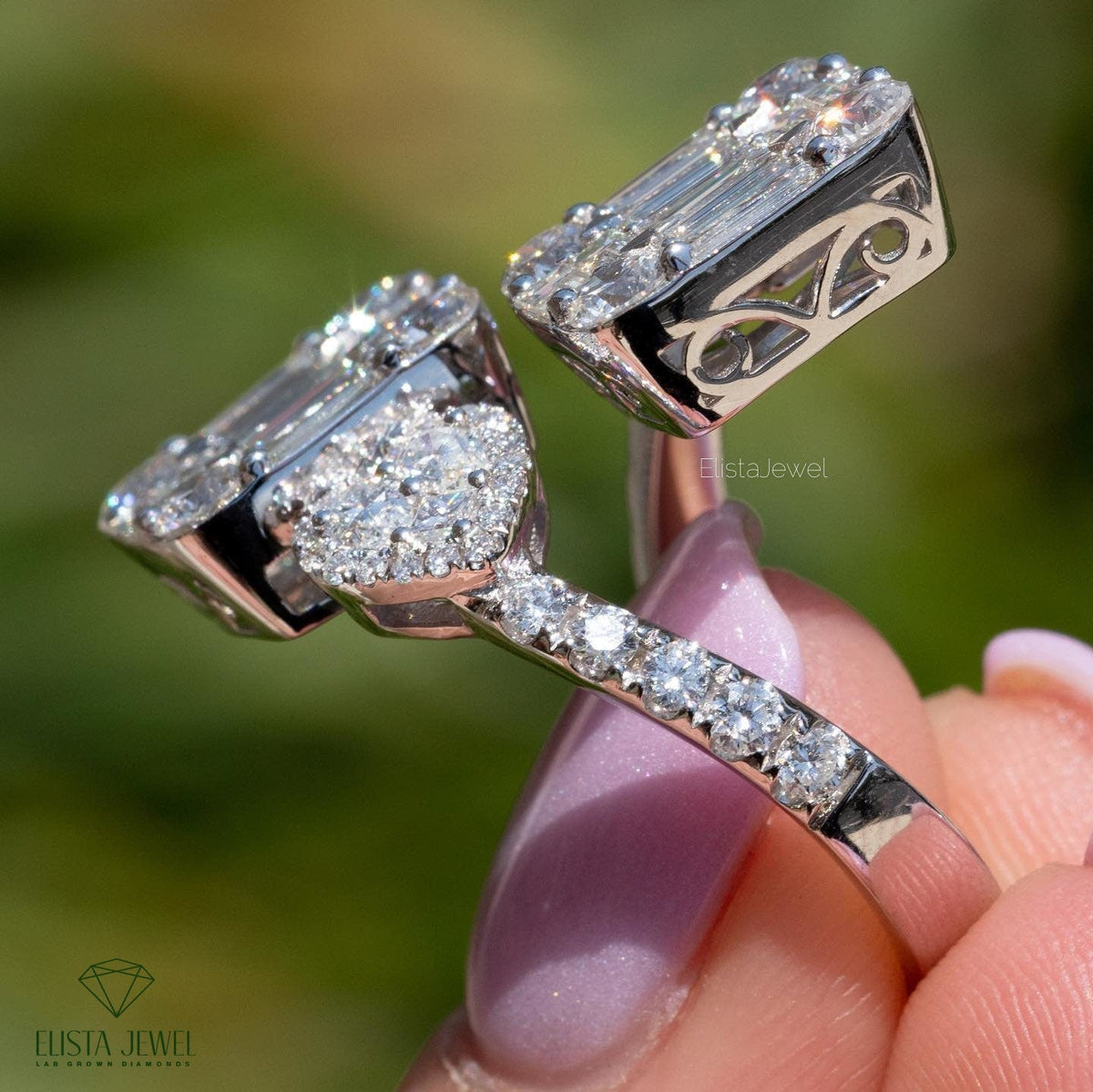 Toi Et Moi Cluster Engagement Lab Grown Diamond Ring in 18K - Angled View