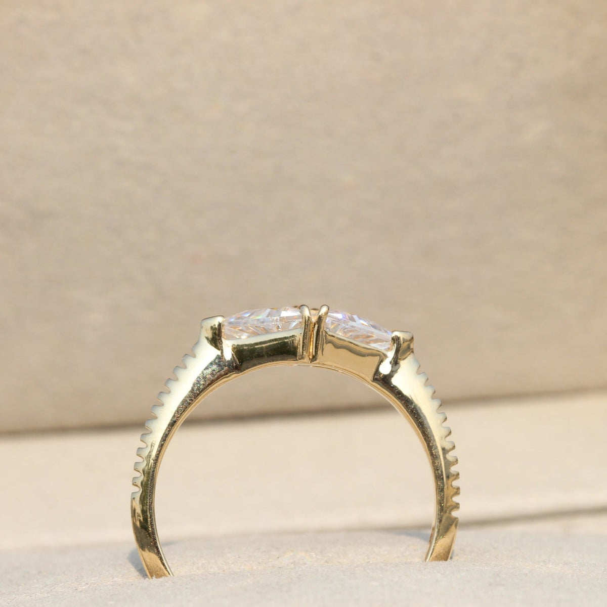 Trilliant Cut Two Stone Engagement Lab Grown Diamond Ring in Platinum - Top View