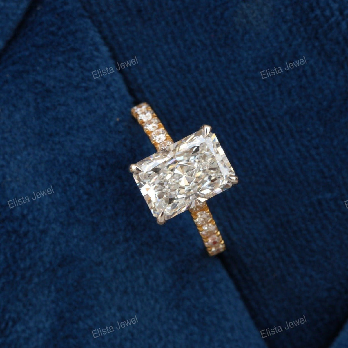 Two Tone Radiant Hidden Halo Engagement Lab Grown Diamond Ring - Ring on Hand View